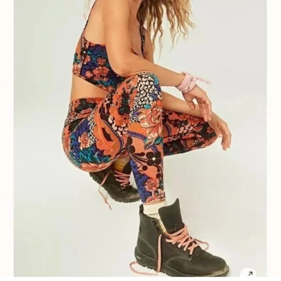 Free People Movement high rise 7/8 length floral bright colorful leggings - Picture 2 of 9